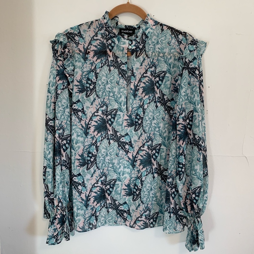 bebe // Plant Print Prairie Keyhole Blouse // Size XL // EUC